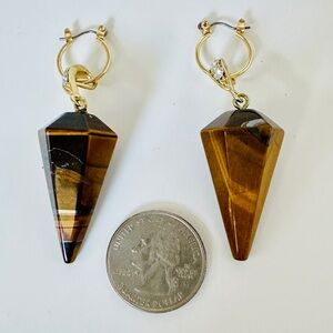 NWOT Tiger's Eye Pendulum Earrings with Nickel Free Hoops